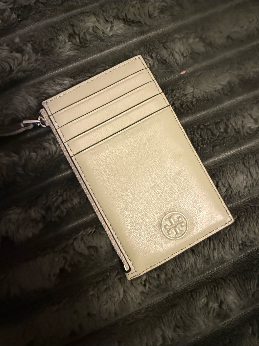 Tory Burch Cream Leather Card Holder With Wristlet